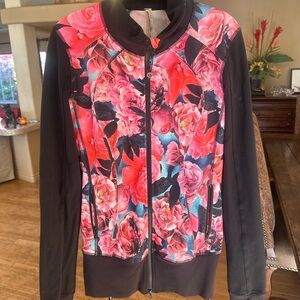 Lululemon Athletica Black and Pink Floral Bomber Jacket